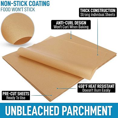 Zulay Kitchen 200 Pcs Parchment Paper Sheets - 12x16 Inch Unbleached Non-stick Baking Paper for Oven
