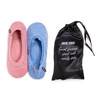 Women's MUK LUKS 2-Pair Travel Ballerina Slipper Socks Set