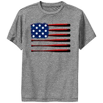 Boys Baseballs And Bats USA Flag Performance Graphic Tee