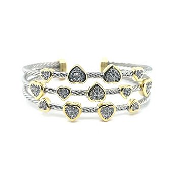 Juvell Two-Tone 18k Gold Plated Cubic Zirconia Heart Multi-Row Bangle Bracelet
