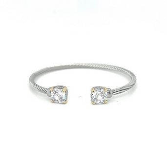 Juvell Two-Tone 18k Gold Plated White Topaz Bangle Bracelet