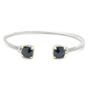 Juvell Two-Tone 18k Gold Plated Lab-Created Onyx Bangle Bracelet