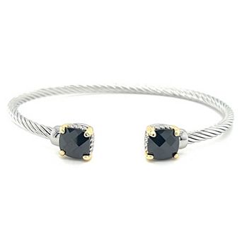 Juvell Two-Tone 18k Gold Plated Lab-Created Onyx Bangle Bracelet