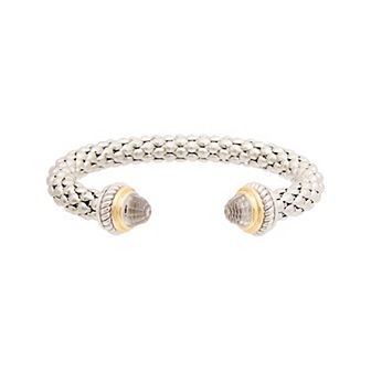 Juvell Two-Tone 18k Gold Plated White Topaz Ends Bangle Bracelet