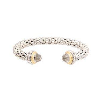Juvell Two-Tone 18k Gold Plated White Topaz Ends Bangle Bracelet