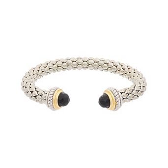 Juvell Two-Tone 18k Gold Plated Lab-Created Onyx Ends Bangle Bracelet