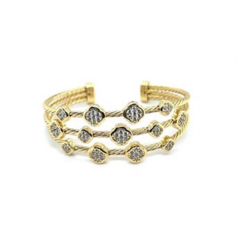 Juvell 18k Gold Plated Cubic Zirconia Medallion Triple-Row Bangle Bracelet