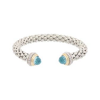 Juvell Two-Tone 18k Gold Plated Blue Topaz Dome Ends Bangle Bracelet