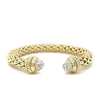 Juvell 18k Gold Plated Cubic Zirconia Vintage-Inspired Textured Bangle Bracelet