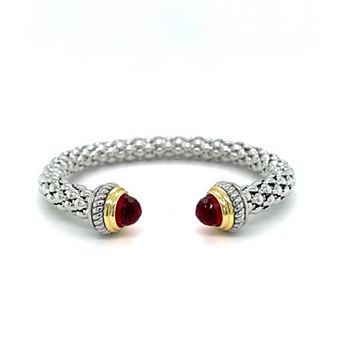 Juvell Two-Tone 18k Gold Plated Garnet Domes Bangle Bracelet