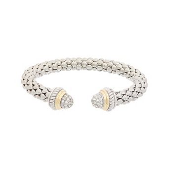 Juvell Two-Tone 18k Gold Plated Cubic Zirconia Domed Ends Cuff Bracelet