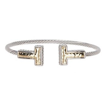 Juvell Two-Tone 18k Gold Plated T-Ends Cuff Bracelet