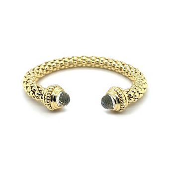 Juvell 18k Gold Plated White Topaz Vintage-Inspired Textured Bangle Bracelet