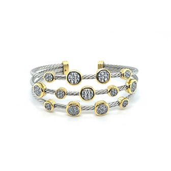 Juvell Two-Tone 18k Gold Plated Cubic Zirconia Multi-Row Station Cuff Bracelet