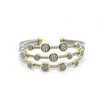 Juvell Two-Tone 18k Gold Plated Cubic Zirconia Multi-Row Station Cuff Bracelet