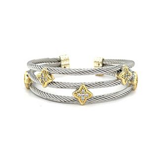 Juvell Two-Tone 18k Gold Plated Cubic Zirconia Blossom Station Cuff Bracelet
