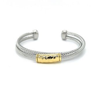 Juvell Two-Tone 18k Gold Plated Hammered Cylinder Cuff Bracelet