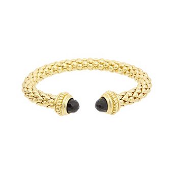 Juvell 18k Gold Plated Lab-Created Onyx Vintage-Inspired Textured Bangle Bracelet