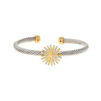 Juvell Two-Tone 18k Gold Plated Starburst Cuff Bracelet