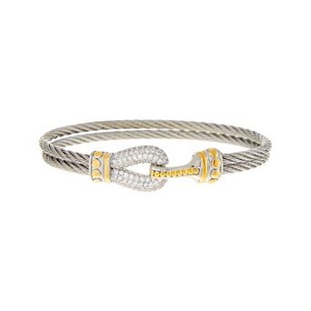 Juvell Two-Tone 18k Gold Plated Cubic Zirconia Pave Link Bangle Bracelet