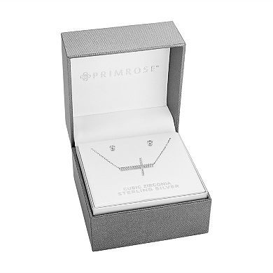 PRIMROSE Sterling Silver Cubic Zirconia Cross Necklace & Stud Earrings Set