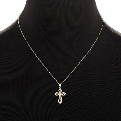 PRIMROSE Sterling Silver Cubic Zirconia Textured Cross Pendant Necklace