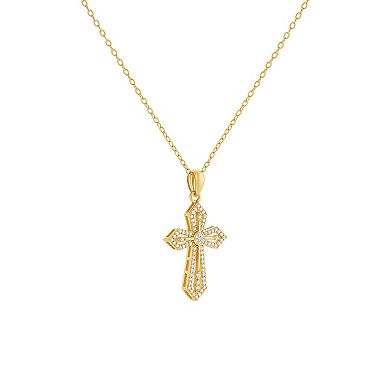 PRIMROSE Sterling Silver Cubic Zirconia Textured Cross Pendant Necklace