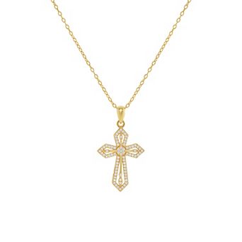PRIMROSE Sterling Silver Cubic Zirconia Textured Cross Pendant Necklace