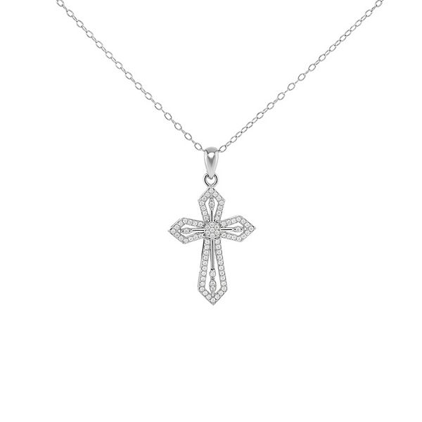 PRIMROSE Sterling Silver Cubic Zirconia Textured Cross Pendant Necklace - Sterling Silver White