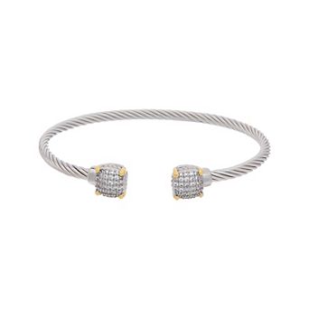 Juvell Two-Tone 18k Gold Plated Cubic Zirconia Pave Ends Cuff Bracelet