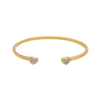 Juvell 18k Gold Plated Cubic Zirconia Mini Heart Textured Bangle Bracelet