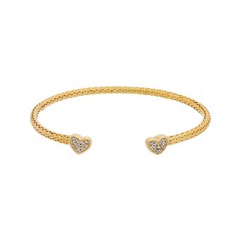 Juvell 18k Gold Plated Cubic Zirconia Mini Heart Textured Bangle Bracelet