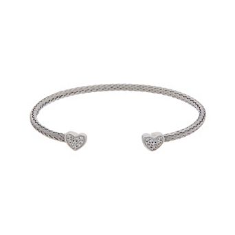 Juvell 18k White Gold Plated Cubic Zirconia Heart Ends Cuff Bracelet