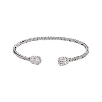 Juvell 18k White Gold Plated Cubic Zirconia Pave Ends Cuff Bracelet