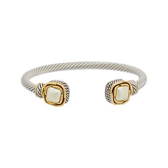 Juvell Two-Tone 18k Gold Plated Embellished Square Ends Cuff Bracelet