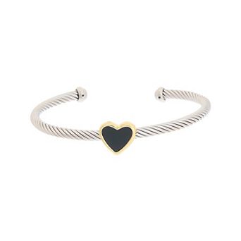 Juvell Two-Tone 18k Gold Plated Black Heart Embellished Cuff Bracelet