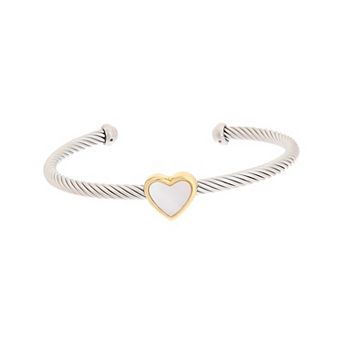Juvell Two-Tone 18k Gold Plated White Heart Embellished Cuff Bracelet