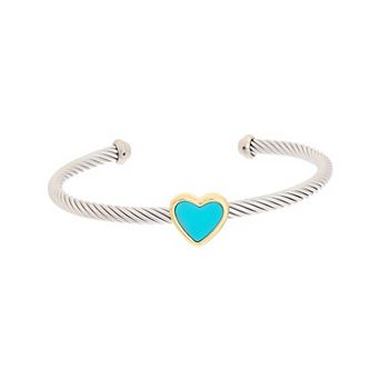 Juvell Two-Tone 18k Gold Plated Aqua Heart Embellished Cuff Bracelet