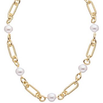 Juvell 18K Gold Plated Link Simulated Pearl Necklace