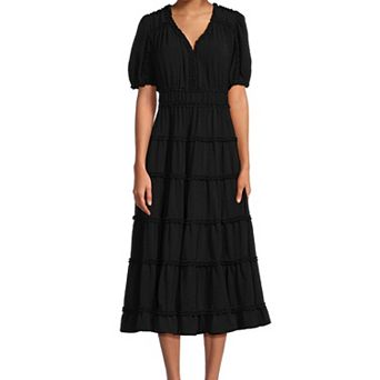 Women's Focus By Shani Fit and Flare Lightweight Woven Dress with Ruffle Detail