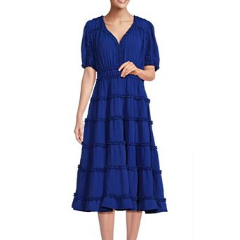 Women's Focus By Shani Fit and Flare Lightweight Woven Dress with Ruffle Detail