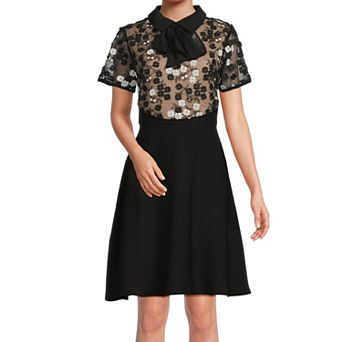 Women's Focus By Shani Fit & Flare Lace Bodice Crepe Midi Dress