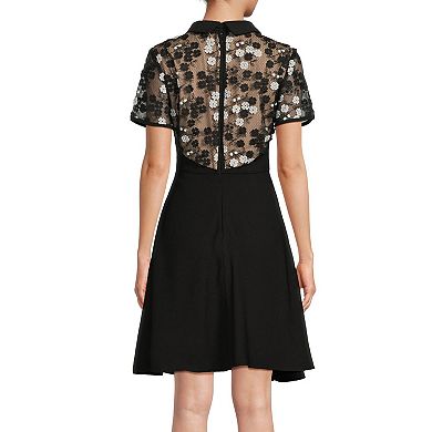 Women's Focus By Shani Fit & Flare Lace Bodice Crepe Midi Dress