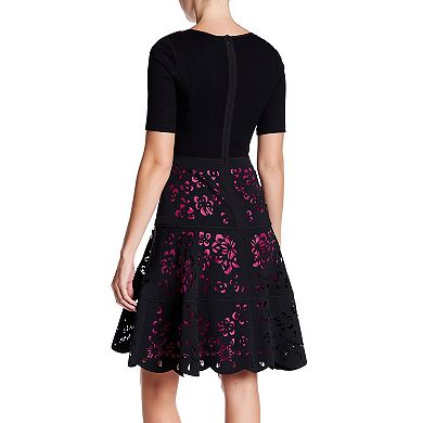 Women's Focus By Shani Ponte Fit and Flare Laser Cutting Dress