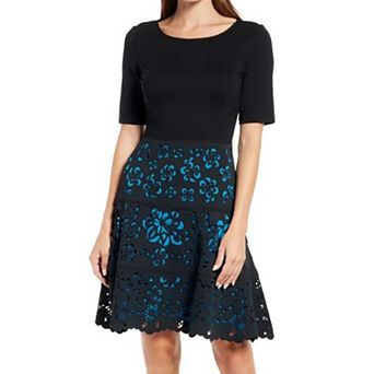 Women's Focus By Shani Ponte Fit and Flare Laser Cutting Dress