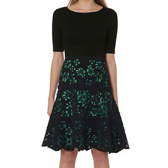 Women's Focus By Shani Ponte Fit and Flare Laser Cutting Dress