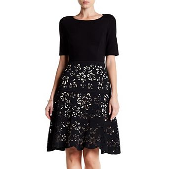 Women's Focus By Shani Ponte Fit and Flare Laser Cutting Dress