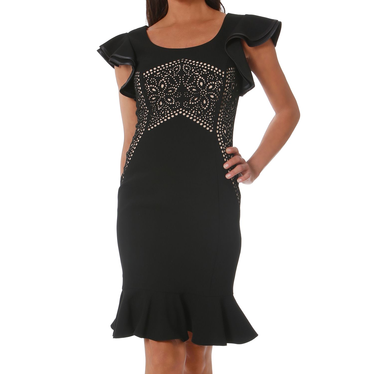 Женские платья Focus By Shani Laser Cutting Dress with Flutter Sleeves