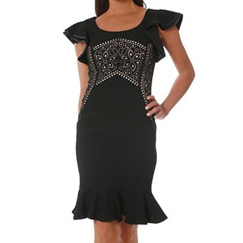 Women's Focus By Shani Laser Cutting Dress with Flutter Sleeves