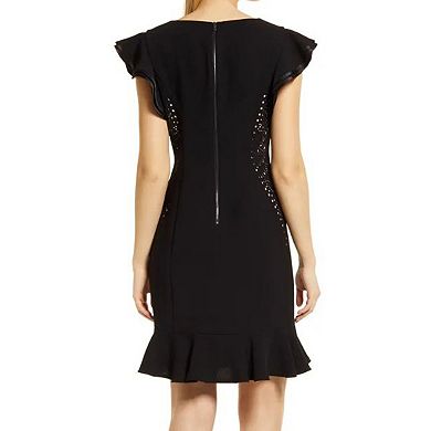Women's Focus By Shani Laser Cutting Dress with Flutter Sleeves